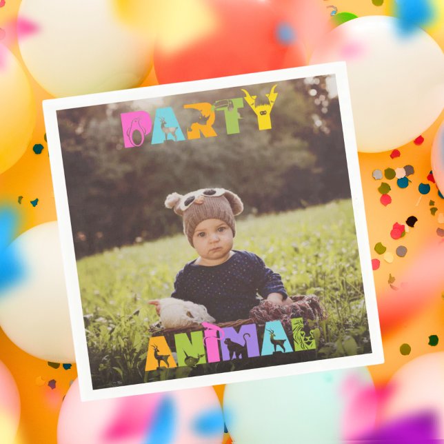 Party Animal Birthday Custom Photo Napkins (Custom Birthday Napkins for a Party Animal Theme Birthday Party)