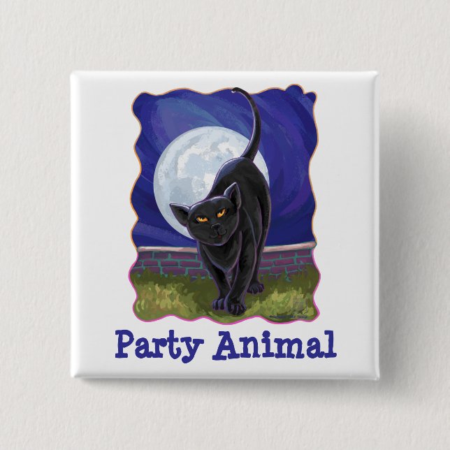 Party Animal Black Cat Party Center Pinback Button (Front)