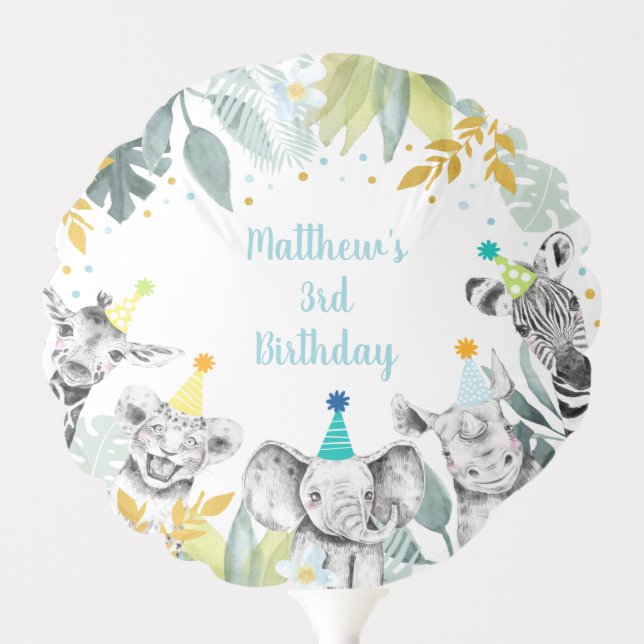 Party Animal Blue Gold Safari Birthday Balloon (Front)