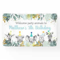 Party Animal Blue Gold Safari Birthday Banner