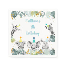 Party Animal Blue Gold Safari Birthday Napkins