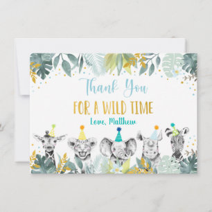 Party Animal Blue Gold Safari Birthday Thank You