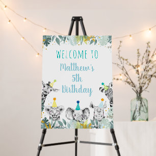 Party Animal Blue Gold Safari Birthday Welcome Foam Board