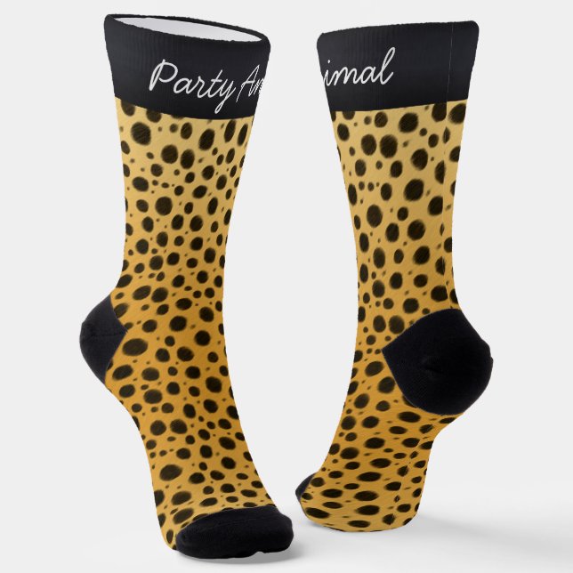 "Party Animal" Cheetah Spots Fun Personalizable Socks (Angled)