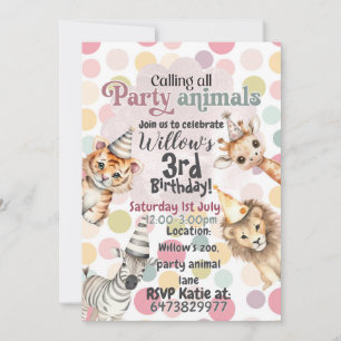 Party animal children's birthday invitation