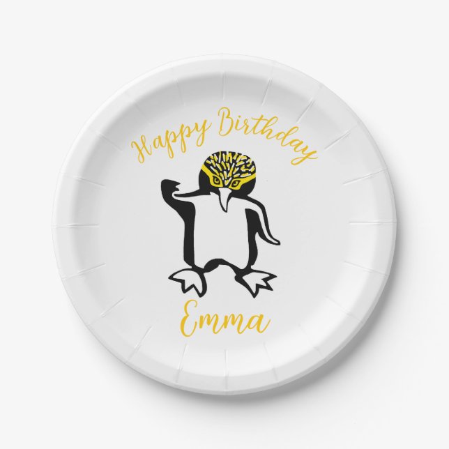 Party animal -Cute  PENGUIN - Happy Birthday - Paper Plates (Front)