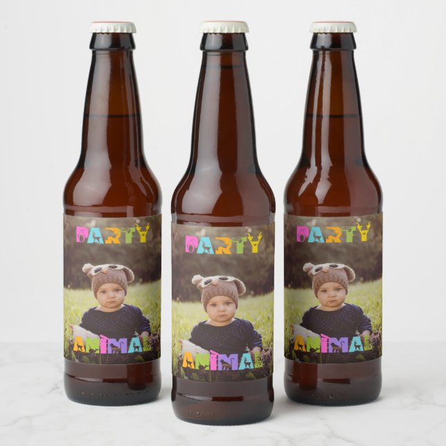 Party Animal Fun Custom Photo  Beer Bottle Label (Bottles)