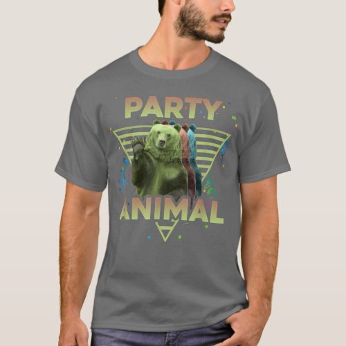 PARTY ANIMAL Funny Grizzly Bear Vintage 80s Vaporw T_Shirt