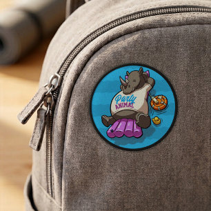 Party Animal Funny Rhino Inflatable Cartoon Patch