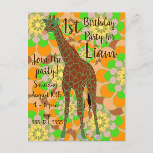 Party Animal Giraffe First Birthday Invitation