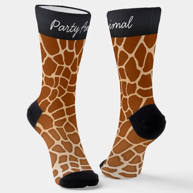 "Party Animal" Giraffe Spots Exotic Animal Print Socks (Angled)