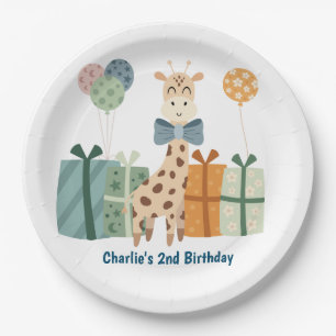 party animal, Giraffe with gifts and balloon Paper Plates