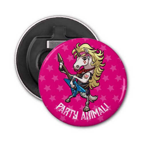 Party Animal Glam Metal Guitar Unicorn Cartoon Bottle Opener