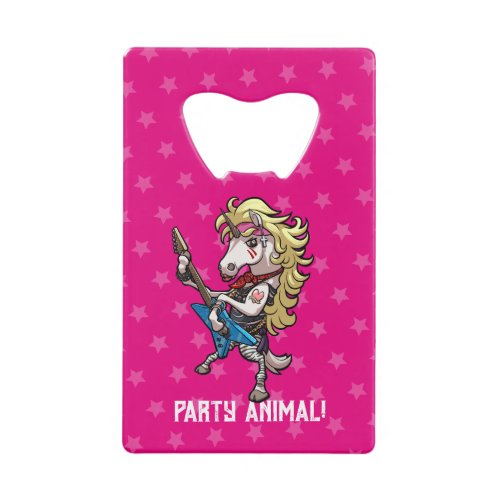 Party Animal Glam Metal Guitar Unicorn Cartoon Credit Card Bottle Opener