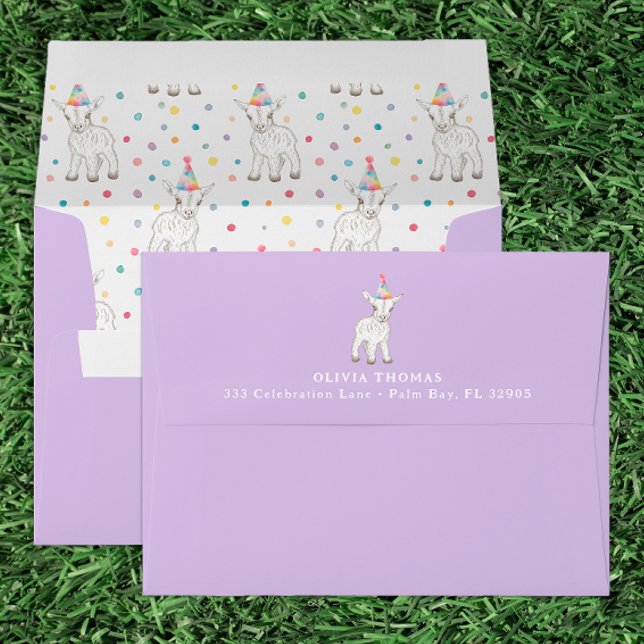 Party Animal Goat Birthday Envelope & Liner (Petting Zoo Birthday Theme Pastel Envelope)