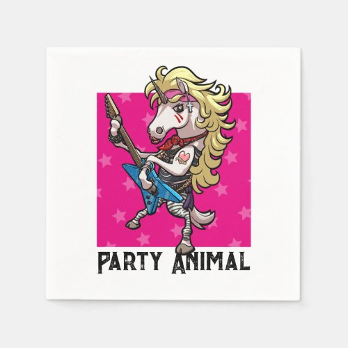 Party Animal Hair Metal Glam Rock Unicorn Cartoon  Napkins