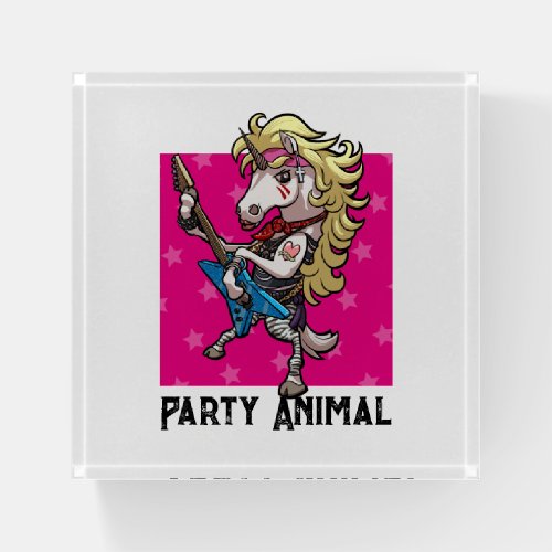 Party Animal Hair Metal Glam Rock Unicorn Cartoon  Paperweight