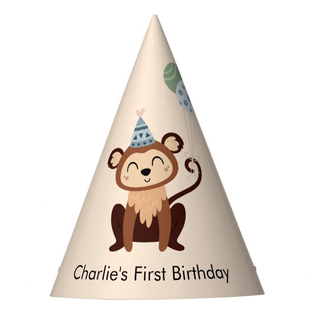 Party Animal Monkey with balloons, Birthday Hat (Front)