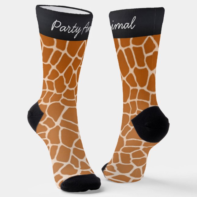 "Party Animal" Orange Giraffe Spots  Animal Print Socks (Angled)