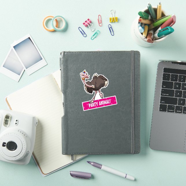 Party Animal! Ostrich Dancing Striped Hat Cartoon Sticker (iPad Cover)