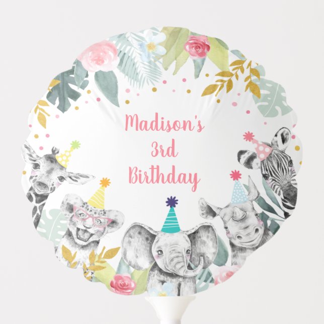 Party Animal Pink Gold Safari Birthday Balloon (Front)