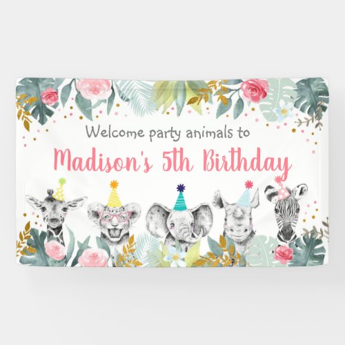 Party Animal Pink Gold Safari Birthday Banner