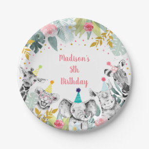 Party Animal Pink Gold Safari Birthday Paper Plates