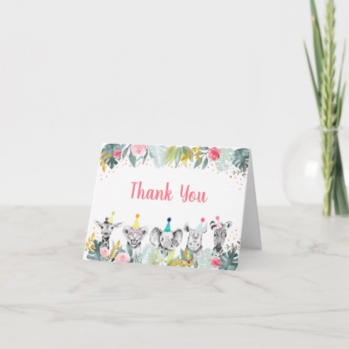 Party Animal Pink Gold Safari Birthday Thank You