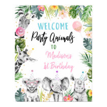 Party Animal Pink Gold Tropical Birthday Welcome Poster