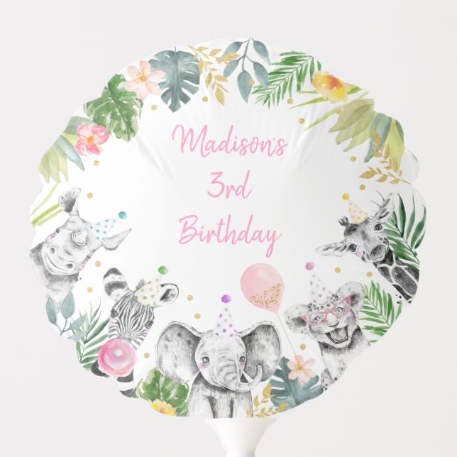 Party Animal Pink Gold Tropical Safari Birthday Balloon (Front)