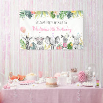 Party Animal Pink Gold Tropical Safari Birthday Banner