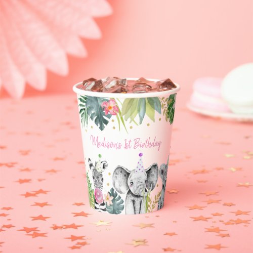 Party Animal Pink Gold Tropical Safari Birthday Paper Cups