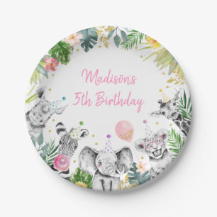 Party Animal Pink Gold Tropical Safari Birthday Paper Plates