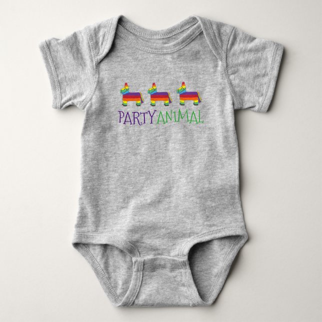 PARTY ANIMAL Rainbow Donkey Piñata Birthday Fiesta Baby Bodysuit (Front)