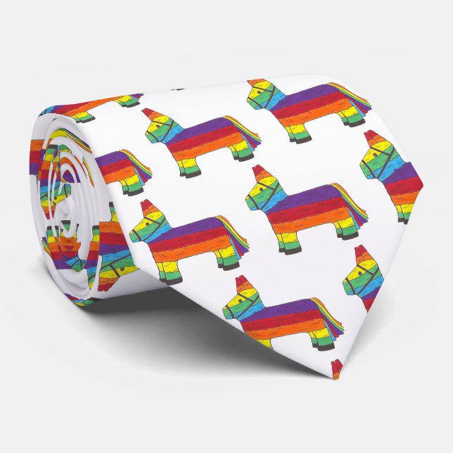 Party Animal Rainbow Donkey Piñata Birthday Fiesta Neck Tie (Rolled)