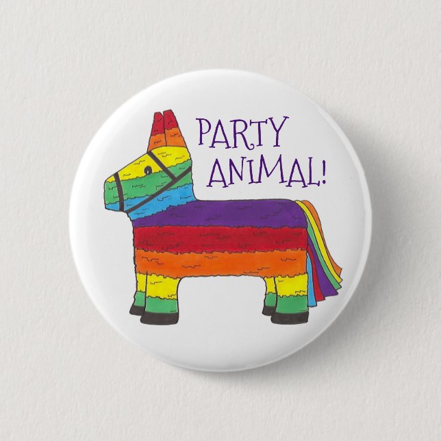 Party ANIMAL Rainbow Donkey Piñata Birthday Fiesta Pinback Button (Front)