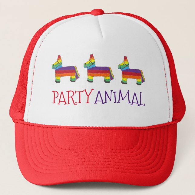 Party ANIMAL Rainbow Donkey Piñata Birthday Fiesta Trucker Hat (Front)