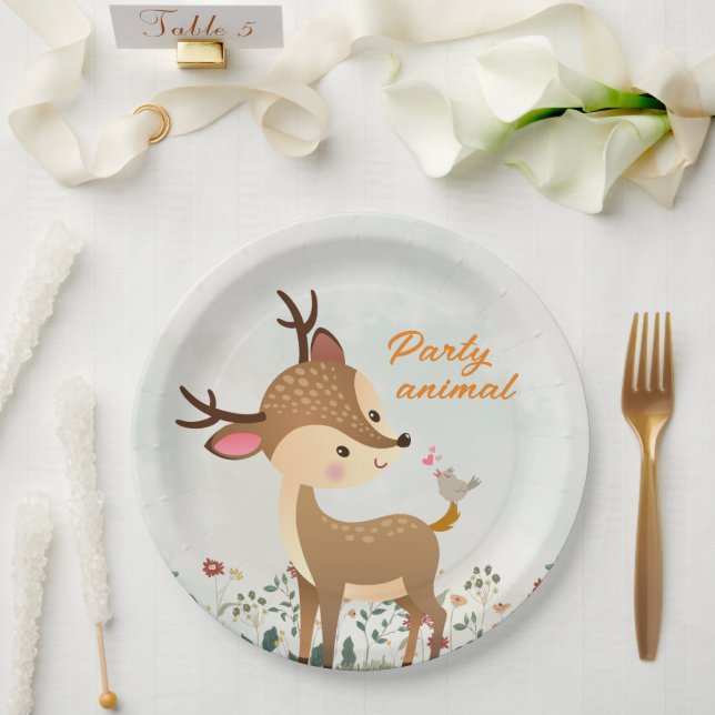 Party Animal, Reindeer & Heart Love Modern Paper Plates (Wedding)
