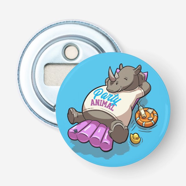 Party Animal Rhino Inflatable Mattress Cartoon Bottle Opener (Front)