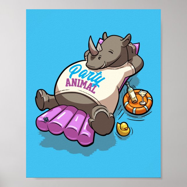 Party Animal Rhino Inflatable Mattress Cartoon Poster (Front)