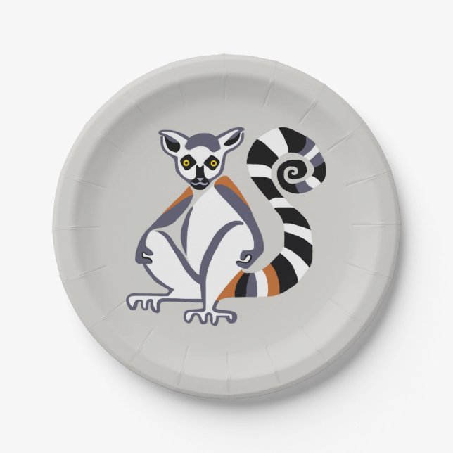 Party animal-Ring-tailed LEMUR- Endangered Primate Paper Plates (Front)