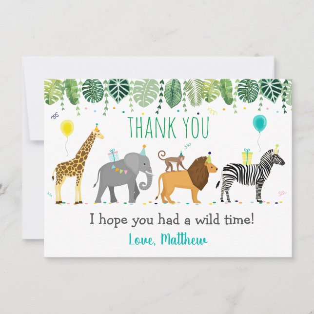 Party Animal Safari Birthday Thank You (Front)