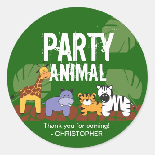 Party Animal Safari themed birthday Green Classic Round Sticker