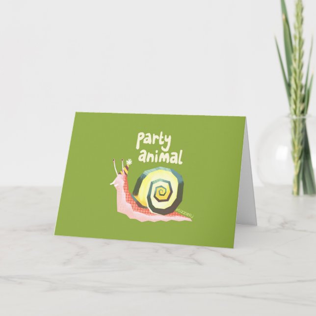 Party animal snail greetings card (green) (Front)