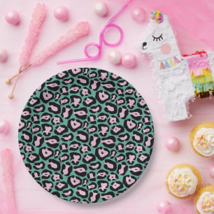 Party Animal Teal and Pink Cheetah Paper Plates