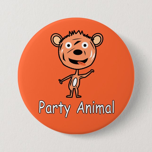 Party Animal Tiger Pinback Button (Front)