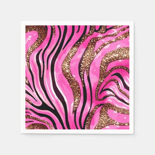 Party Animal Tiger Print Napkins Pink Glitter Napkins