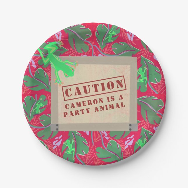 Party Animal Tropical Rainforest Birthday Paper Plates (Front)