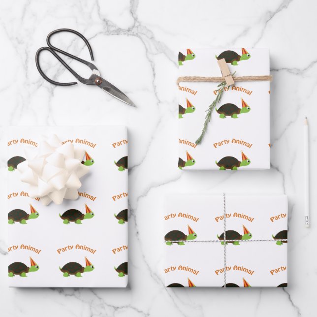 Party Animal Turtle Wrapping Paper Sheets (Front)