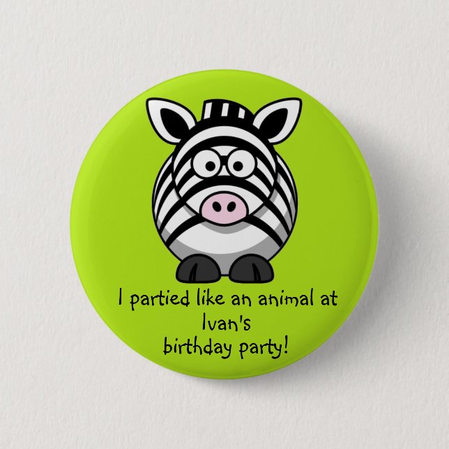 Party Animal Zebra Buttons Party Favors Souvenirs (Front)